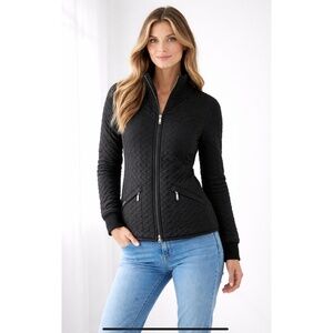 ARISTA JACKET 2 WAY FULL ZIP BLACK QUILTED ZIP POCKETS RIBBED COLLAR CUFFS XS